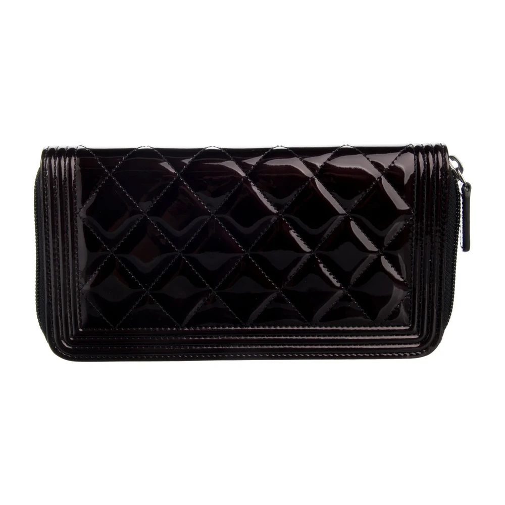 Chanel Large Interlocking CC Logo Wallet Black Patent Leather