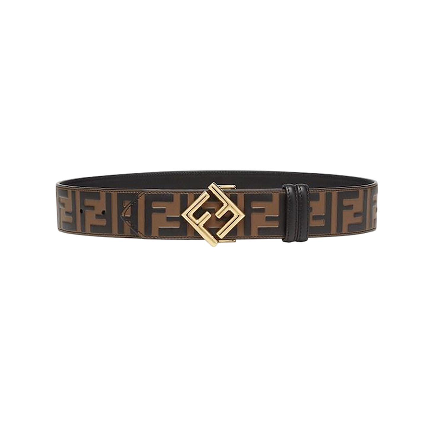 Fendi Men's FF Diamonds Belt In Brown/Black Calfskin With Gold/Silver/Black Hardware 38mm