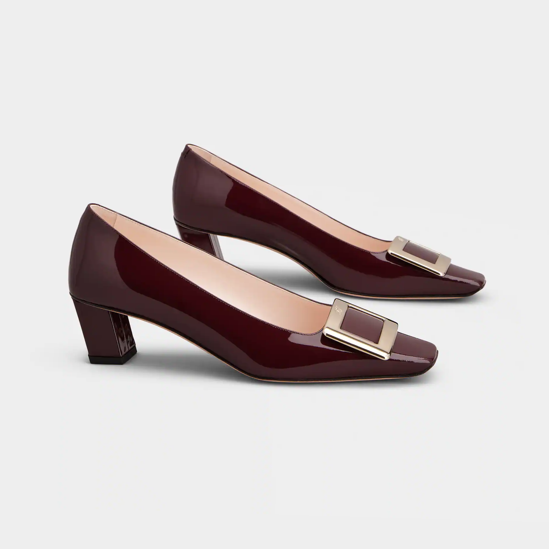 Roger Vivier Belle Vivier Pumps High Heels In Burgundy Patent Leather With Metal Buckle (Heel Height 4.5cm)
