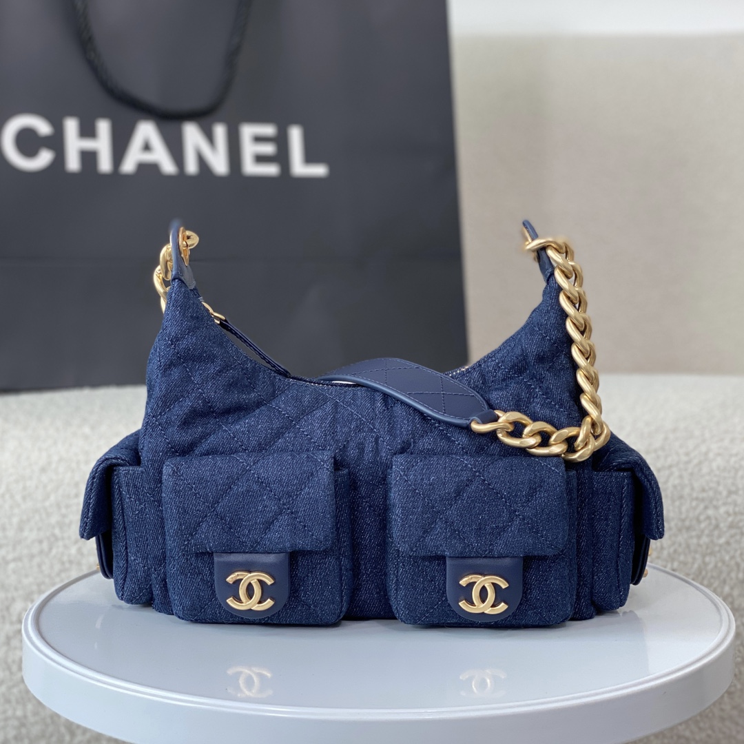 Chanel Denim royal blue / Denim grey silver / Denim sky blue Shoulder Bags