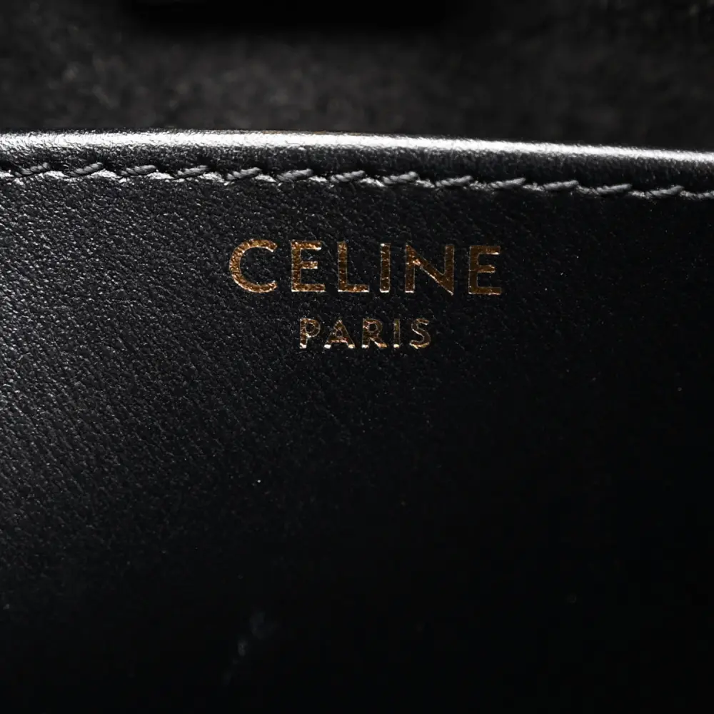 Celine Small Triomphe Cabas Drawstring Black Smooth Calfskin Leather Gold Hardware