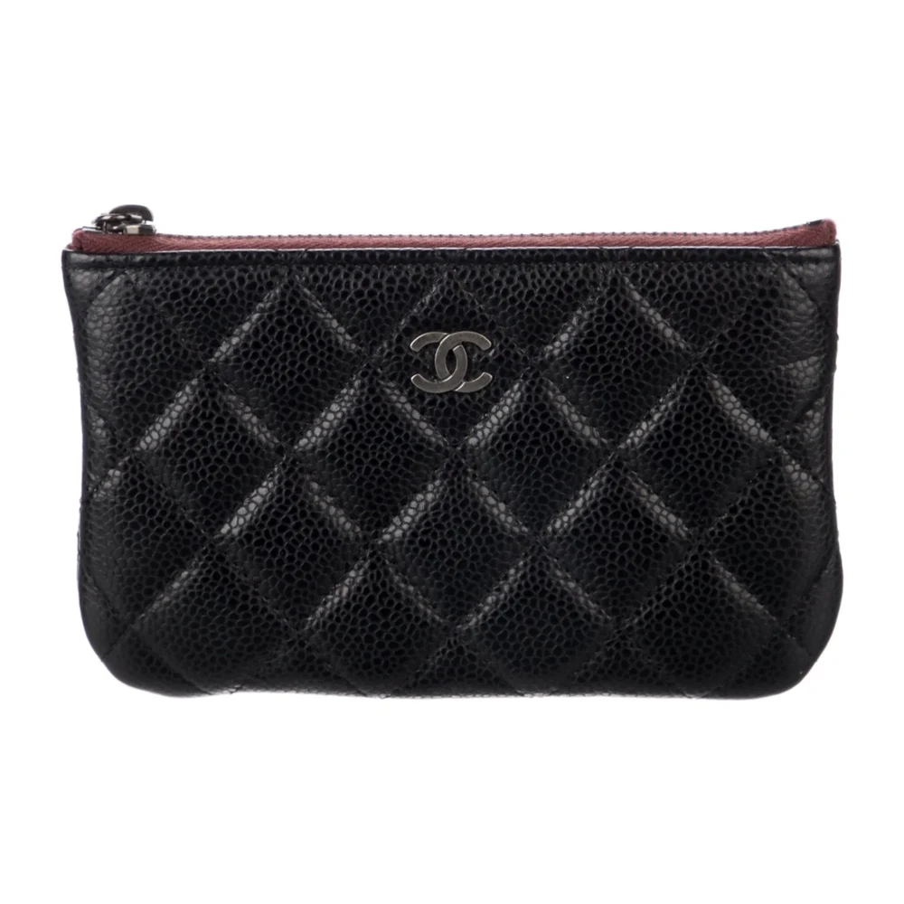 Chanel Medium Interlocking CC Logo Wallet Black Quilted Caviar Leather Silver Hardware