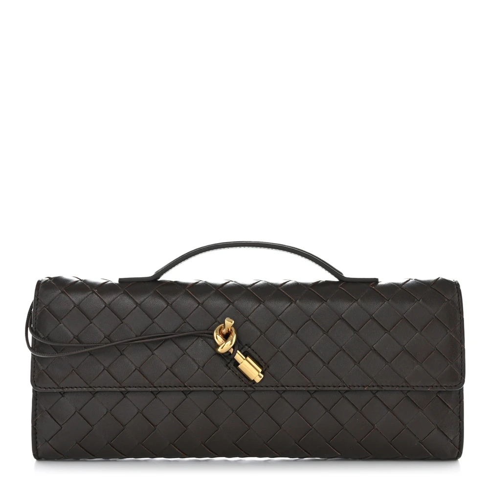 Bottega Veneta Long Intrecciato Andiamo Top Handle Clutch Fondant Nappa Leather Gold Hardware