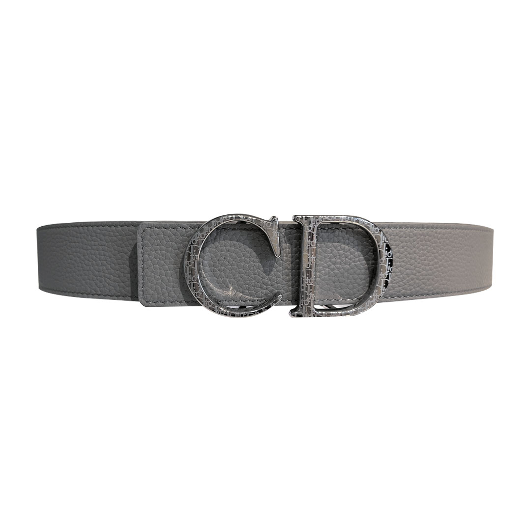 Dior Men' s 30 Montaigne Belt In Grey/BlackWhite Grained Calfskin With Silver/Gold/Black Hardware 35mm