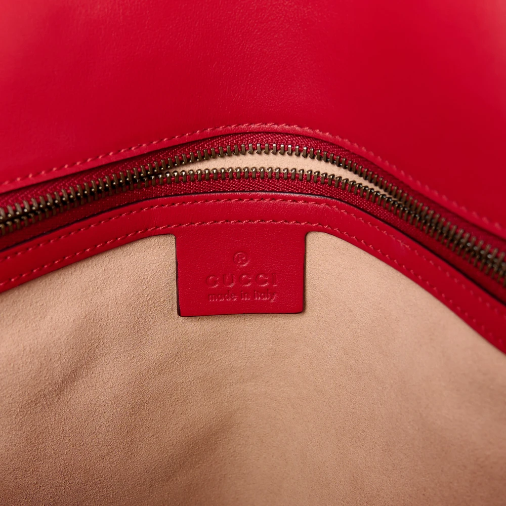 Gucci Large GG Marmont Shoulder Bag Hibiscus Red Calfskin Matelassé Leather Aged Gold Hardware