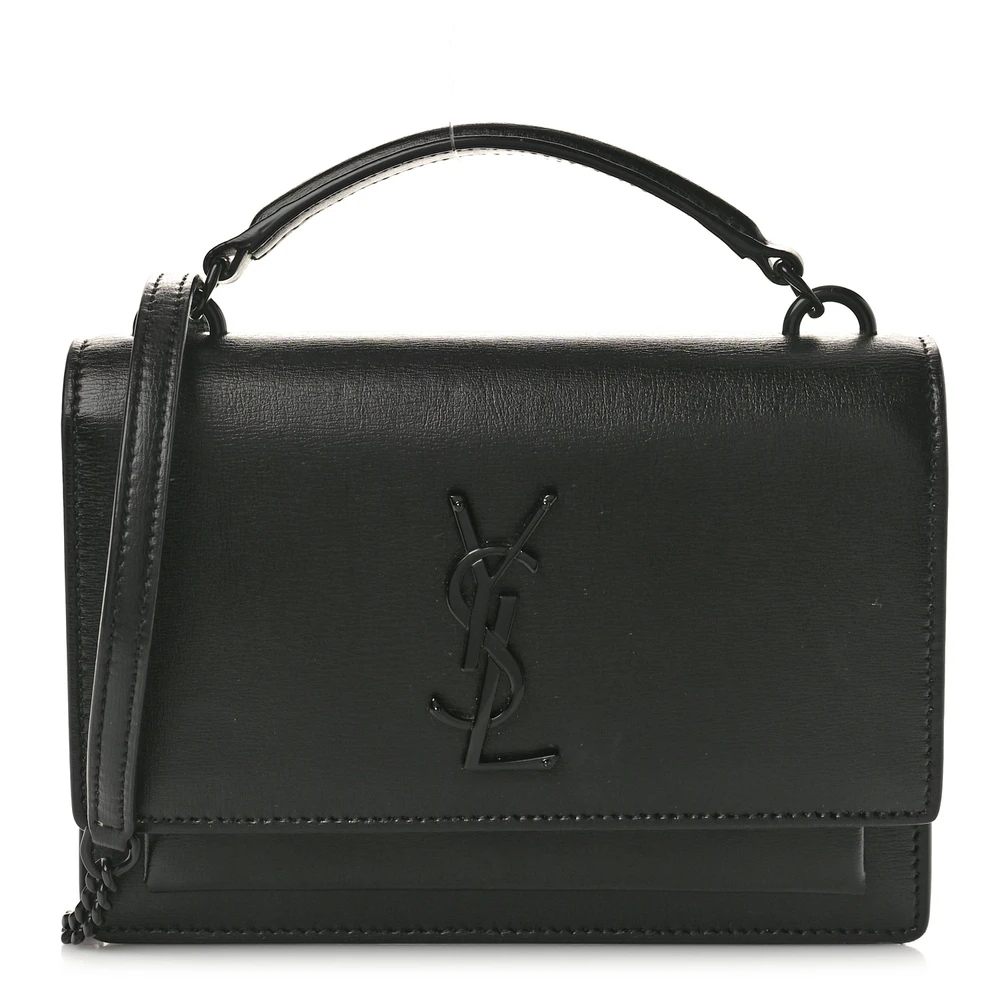 Saint Laurent Small Sunset Chain Wallet Black Monogram Calfskin Leather Black Hardware