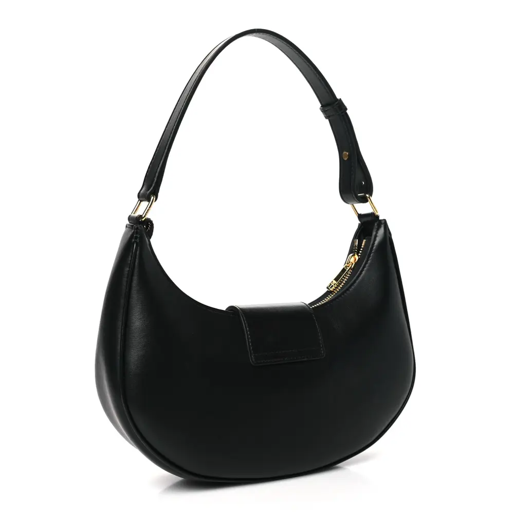 Celine Medium Strap Ava Triomphe Shoulder Bag Black Smooth Calfskin Leather Gold Hardware