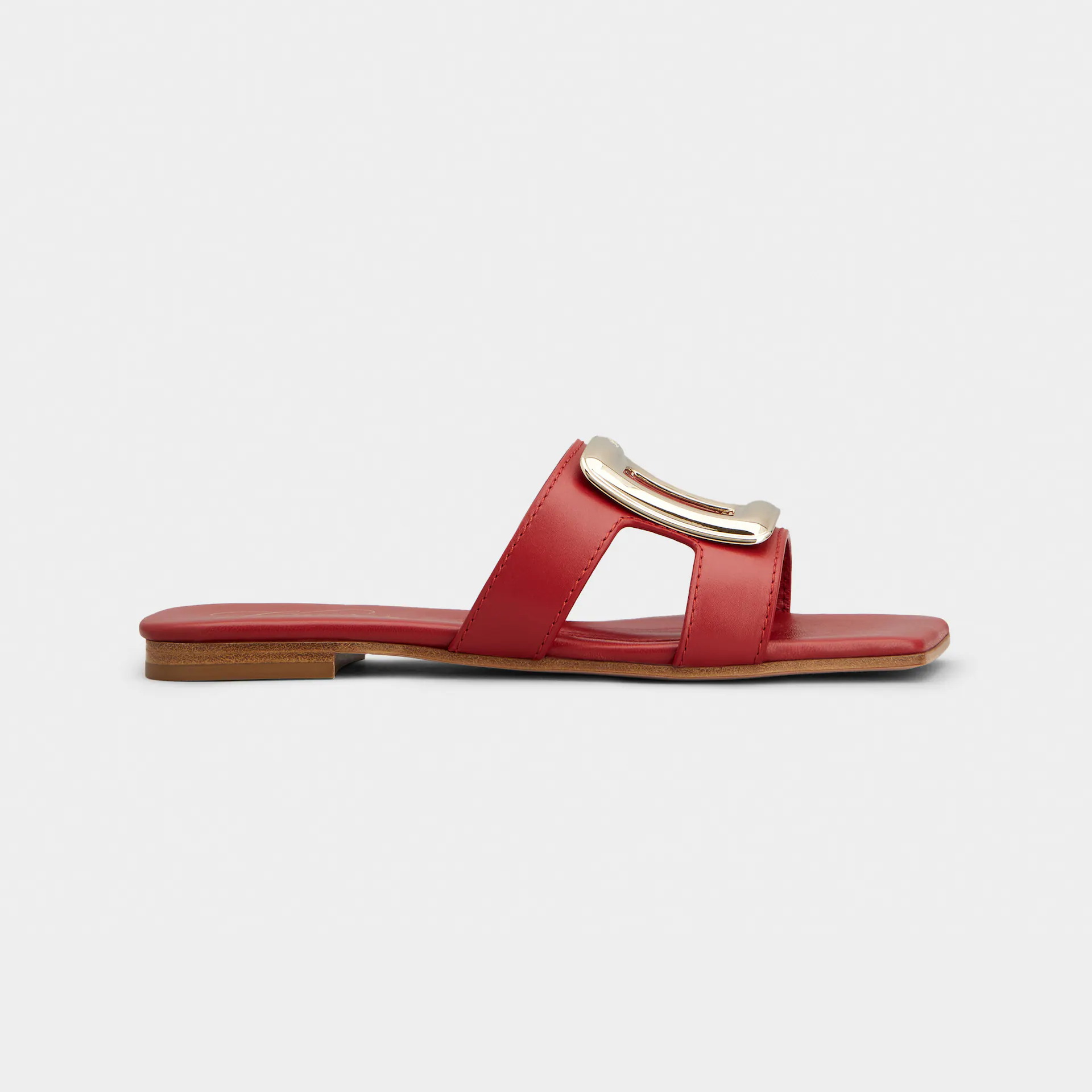 Roger Vivier Viv' By The Sea Mules Flats In Red Leather With Metal Buckle