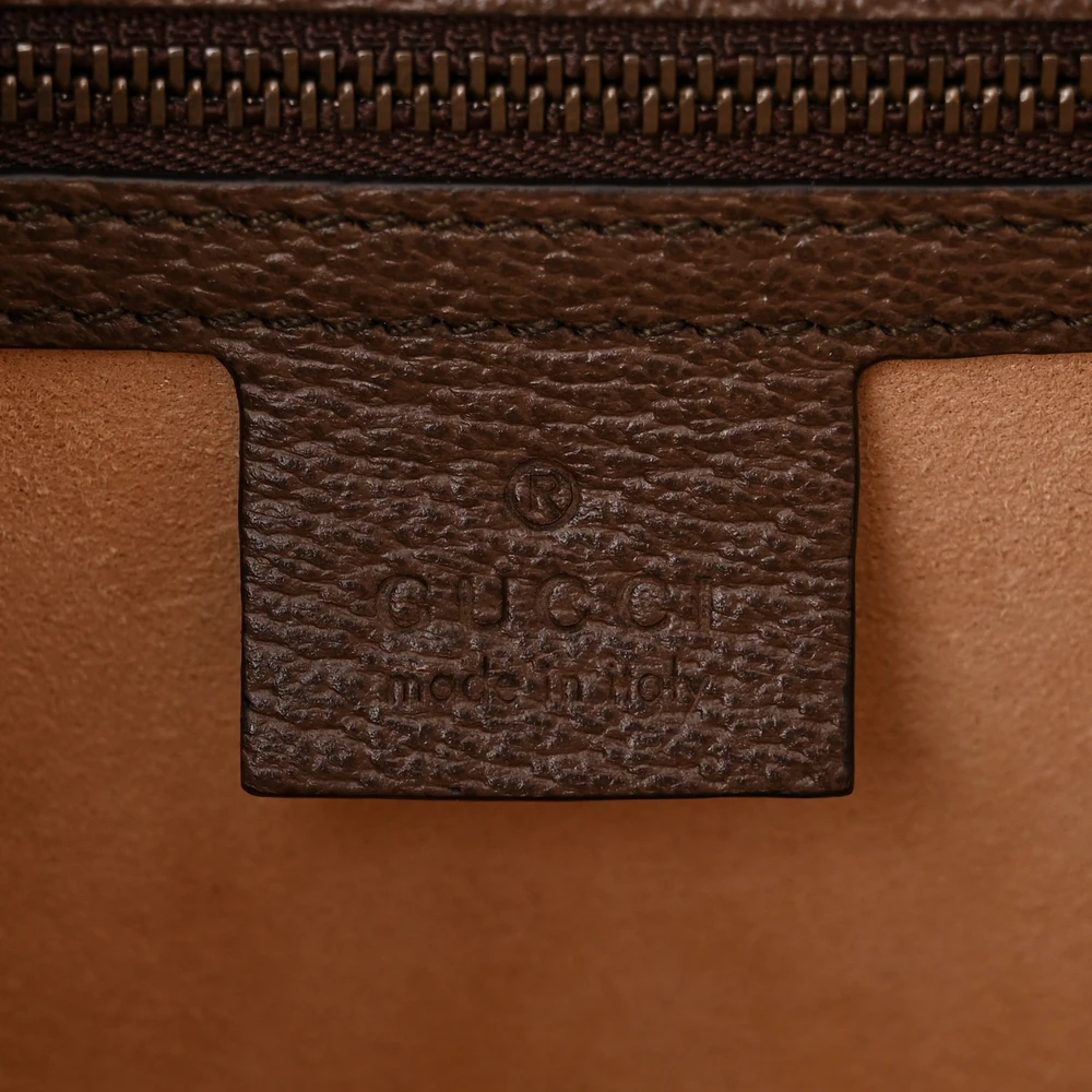 Gucci Small Web Ophidia Padlock Top Handle Bag Beige / Ebony / New Acero GG Supreme Monogram Canvas & Textured Dollar Calfskin Leather Aged Gold Hardware