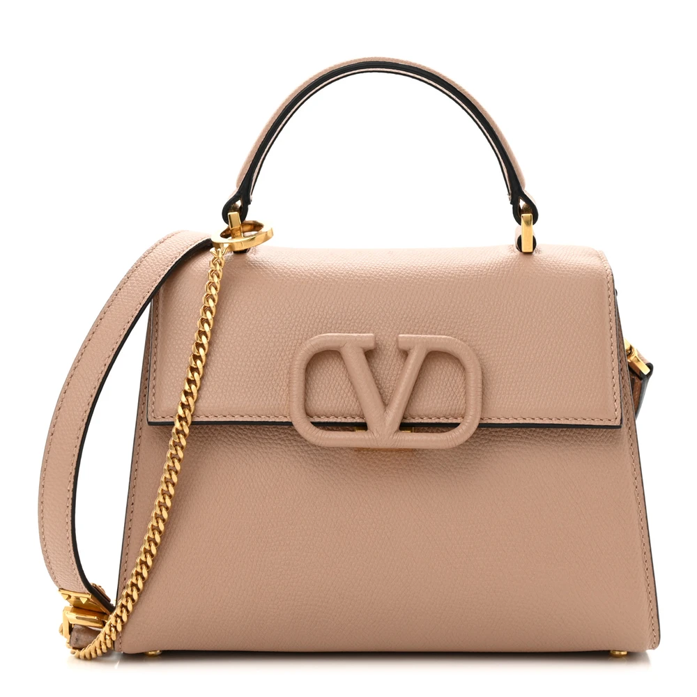 Valentino Garavani Small VSLING Top Handle Bag Poudre Grainy Calfskin Leather Gold Hardware
