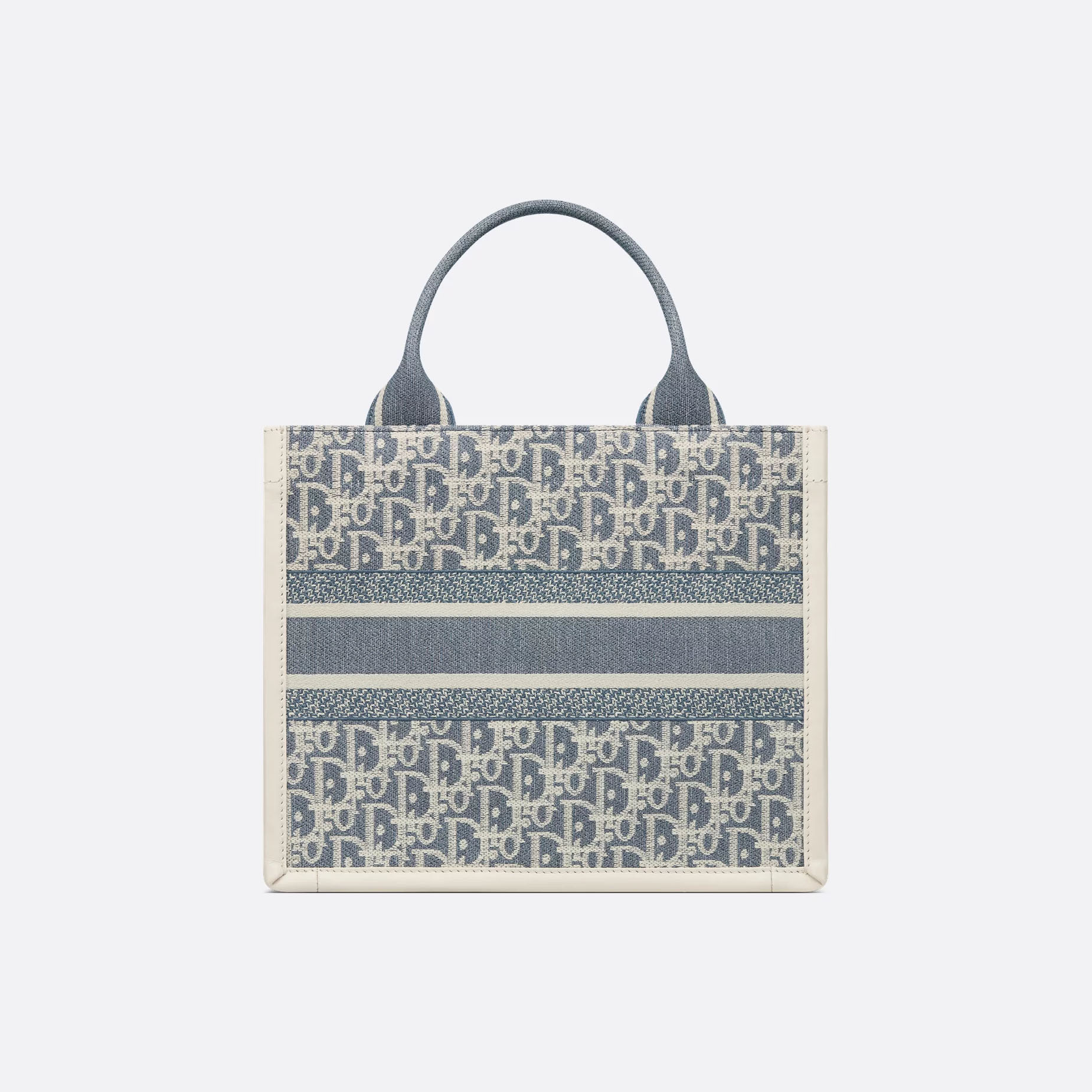 Dior Small Dior Book Tote In Blue Dior Oblique Chambray-Effect Embroidery Canvas and Calfskin Gold Hardware