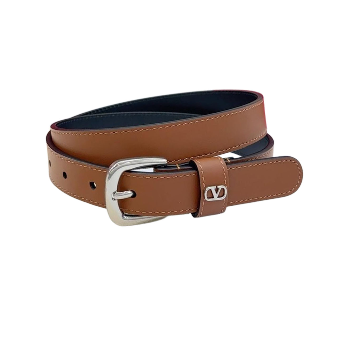 Valentino Square Buckle Belt In Brown/Black/Red/White Calfskin With Gold/Silver Hardware 25mm