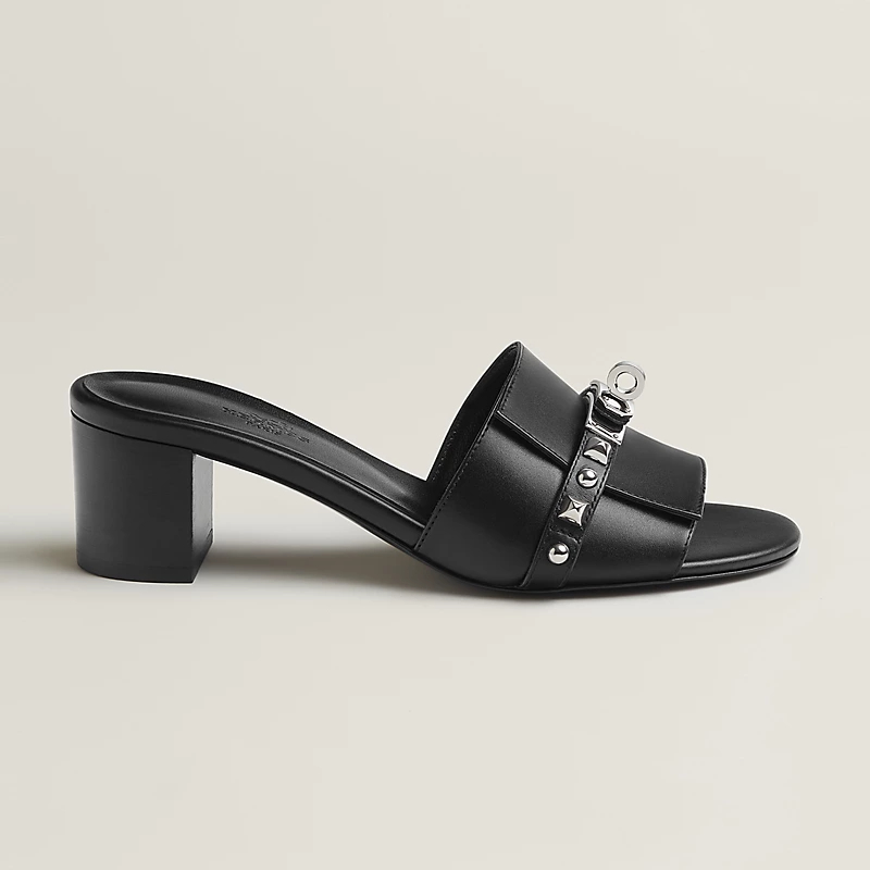 HERMES Gigi High Heels Sandal High-heeled slippers Black Slippers
