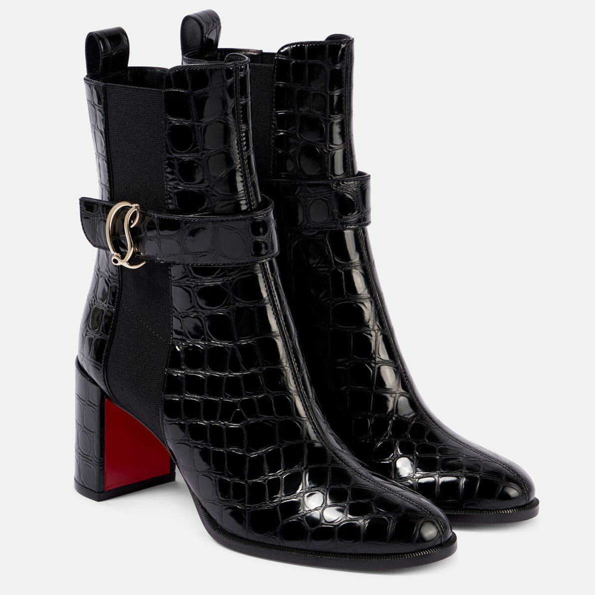 Christian Louboutin calf leather round toe with thick heel and naked high heel boots