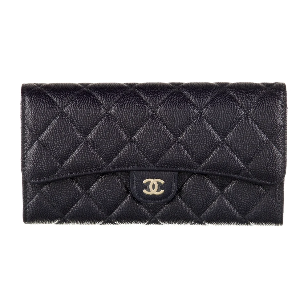 Chanel Medium Interlocking CC Logo Continental Wallet Blue Lambskin Leather Gold Hardware