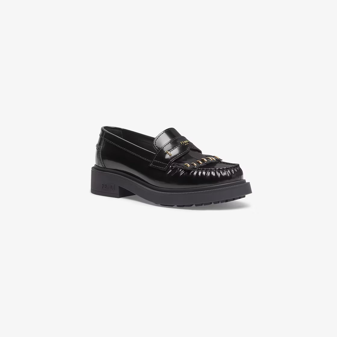 FENDI Black leather loafers