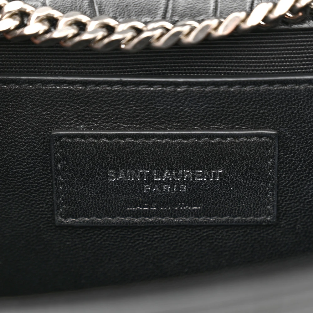 Saint Laurent Medium Kate Tassel Satchel Black Embossed Classic Monogram Calfskin & Crocodile Leather Silver Hardware