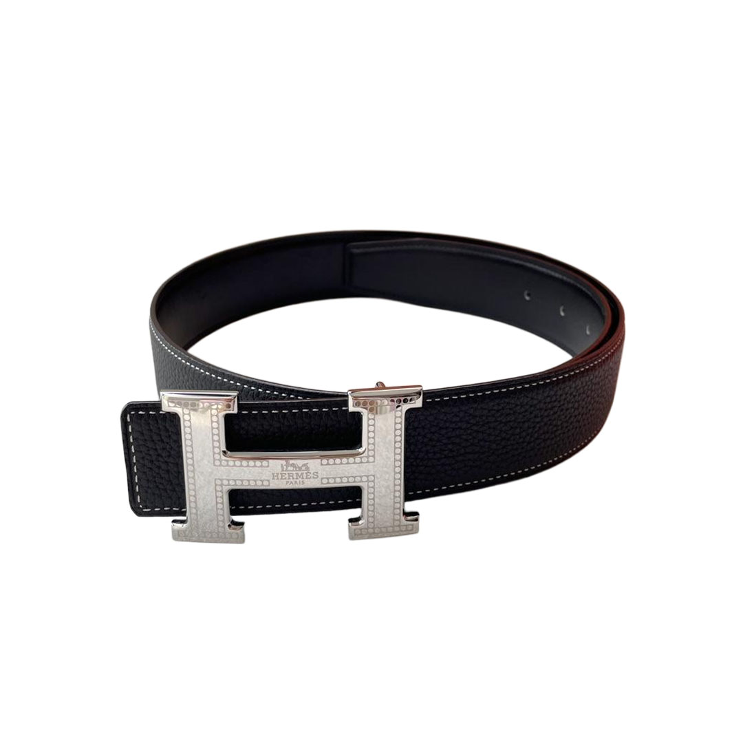 Hermès Men' s H Buckle Belt In Black/Etoupe/Brown Calfskin With Gold/Silver Hardware 38mm