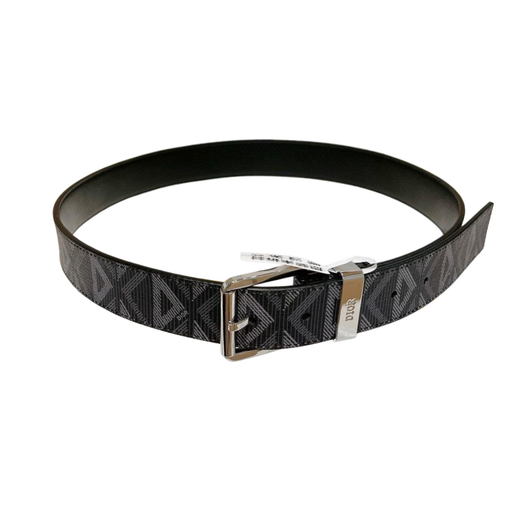 Dior Men' s Square Buckle Belt In Black/Yellow/Grey Patterned Canvas And Calfskin With Silver/Gold/Black Hardware 35mm