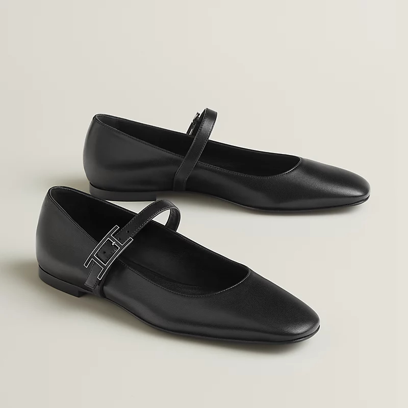 HERMES Jane Black Ballet  Shoes