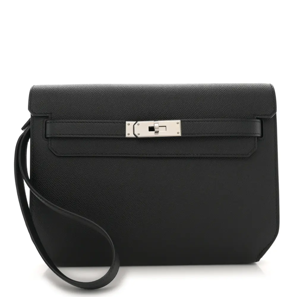 Hermès Kelly Dépêches 25 Pouch Black Epsom Leather Palladium Hardware
