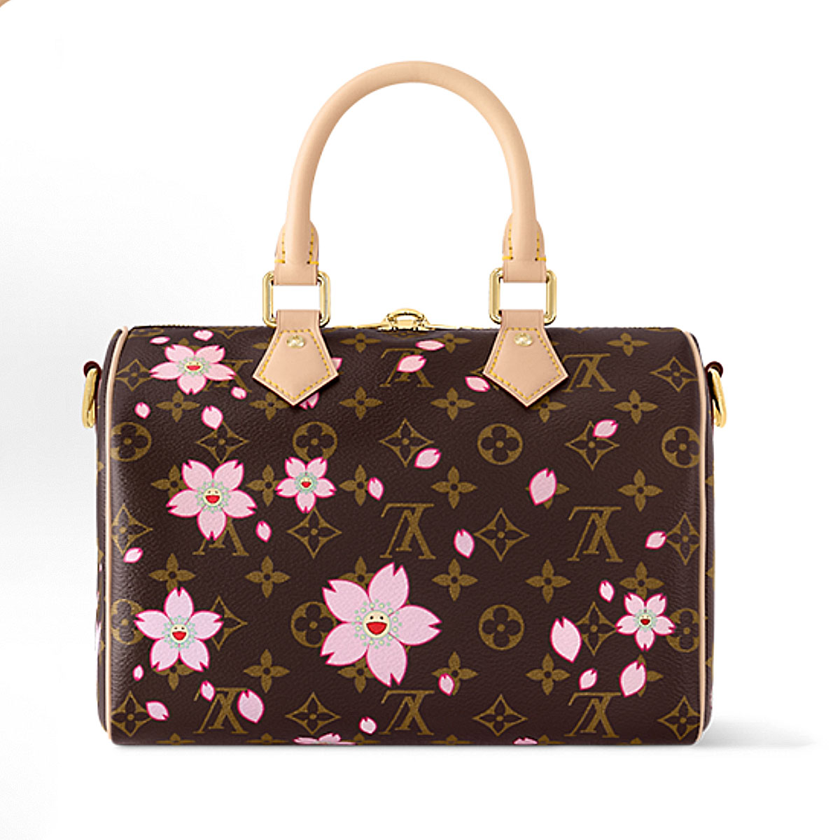 LOUIS VUITTON x Takumi Murakami SpeedyBandouliere CHERRY BLOSSOM gold metal accessories shoulder handbag for women brown