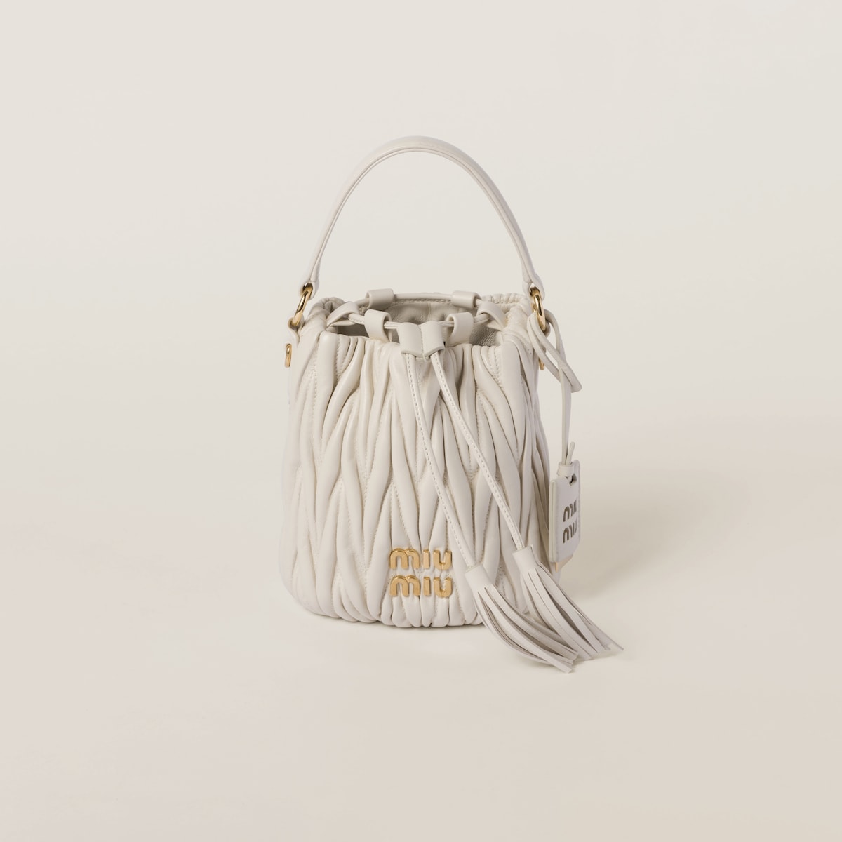 Miu Miu Matelassé Quilted Lambskin Leather white Bucket Bags