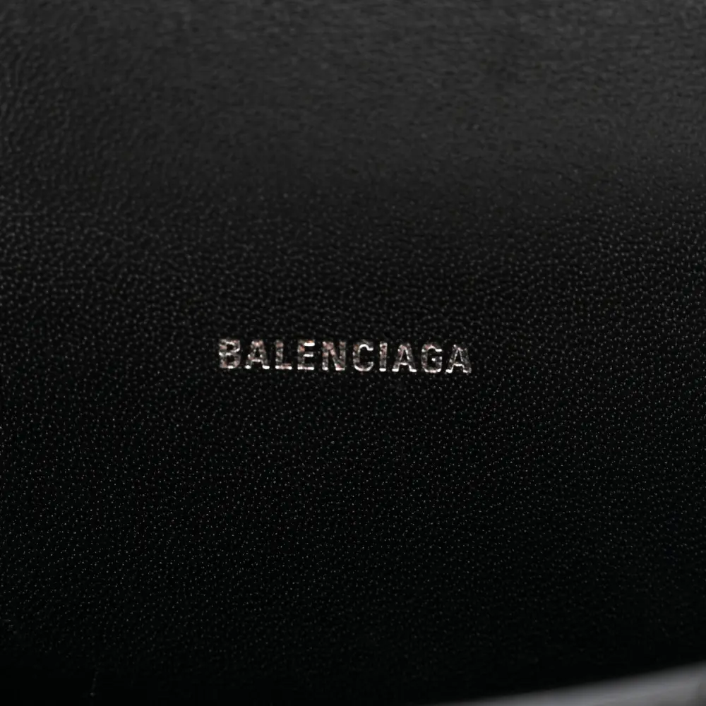 Balenciaga XS Hourglass Top Handle Bag Black Monochrome Crocodile Embossed Shiny Calfskin Leather Black Hardware
