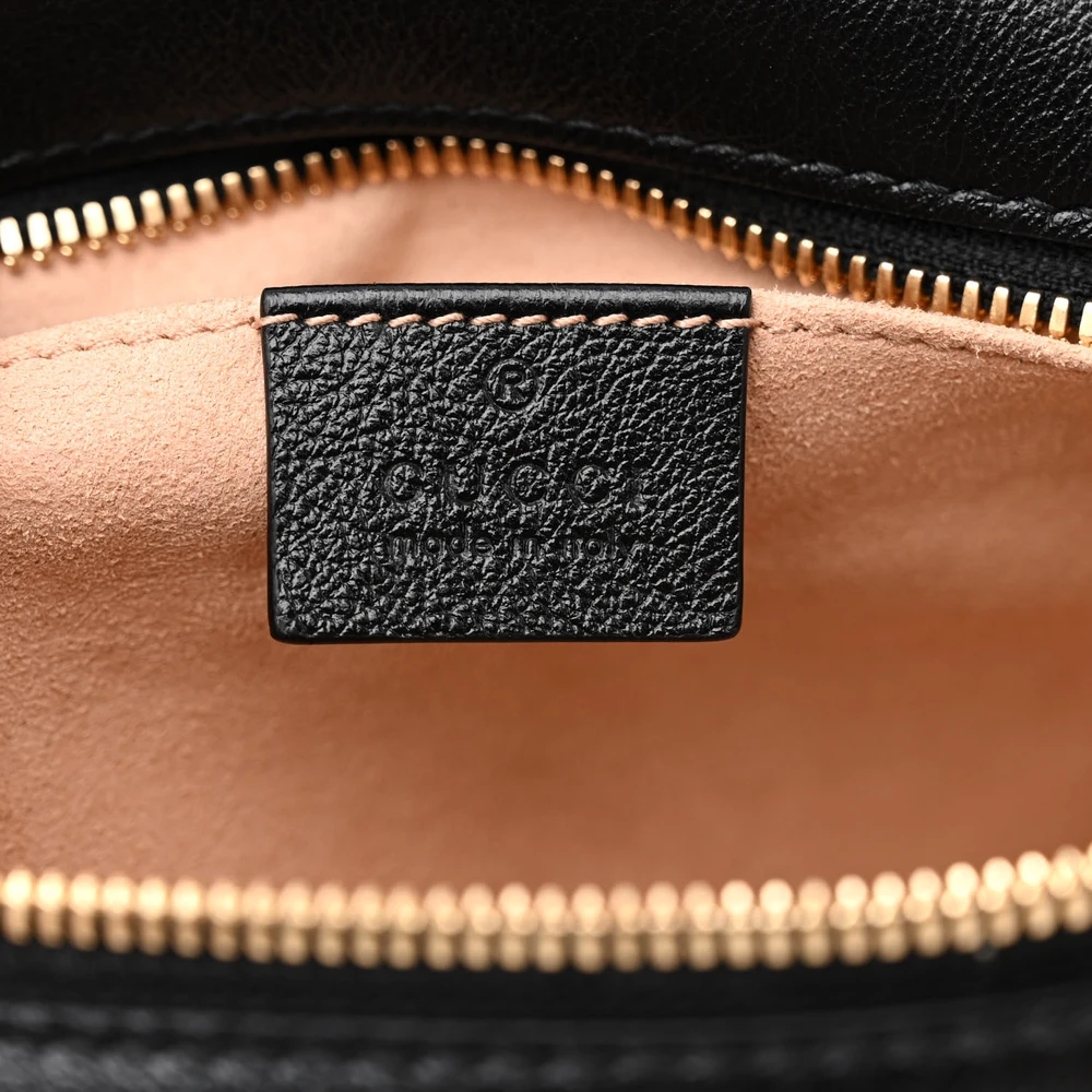 Gucci Small Diagonal GG Marmont Chain Shoulder Bag Beige/Black GG Monogram Canvas & Matelassé Leather Gold Hardware