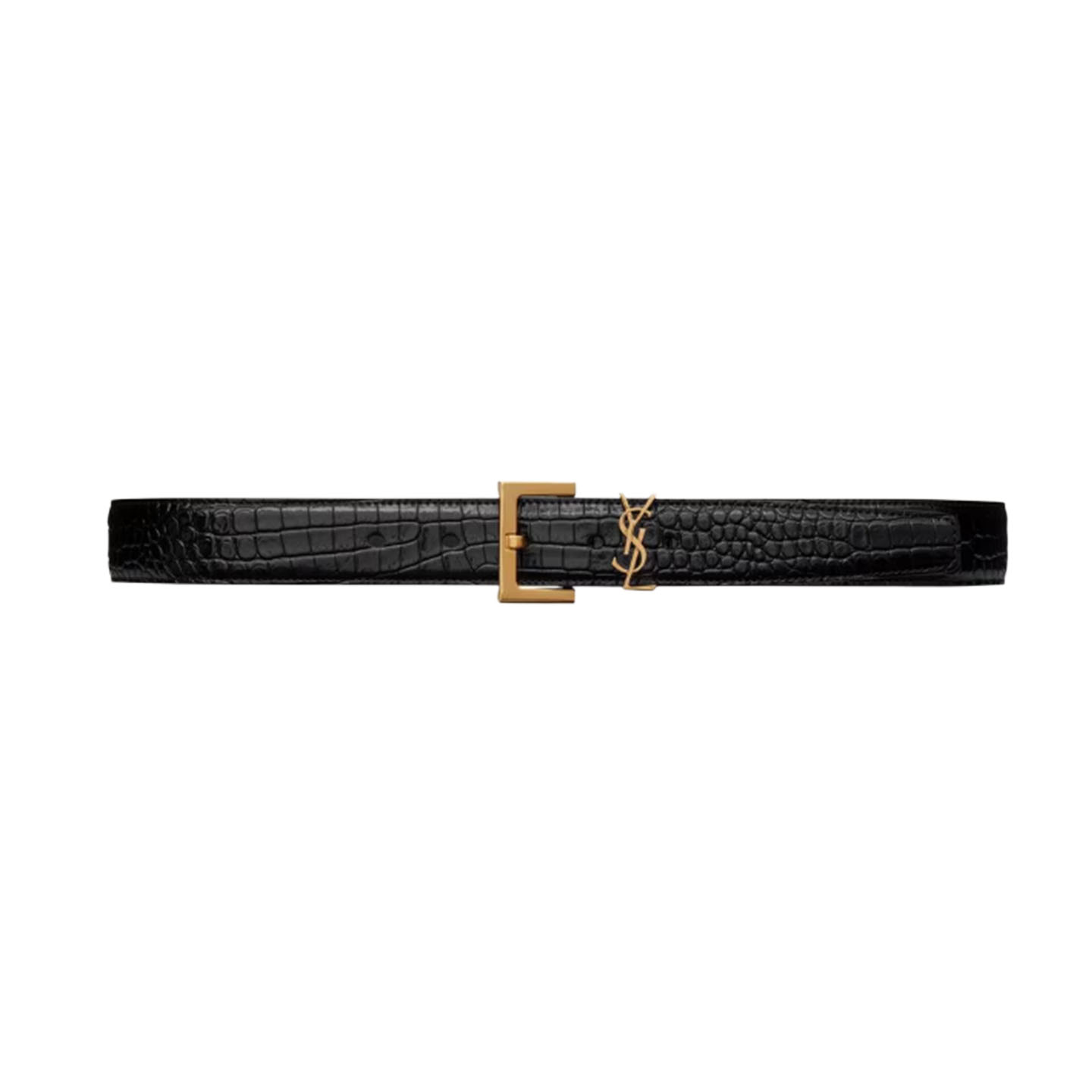 Saint Laurent Cassandre Belt In Black Crocodile-Embossed Calfskin With Gold/Silver/Black Hardware 30mm