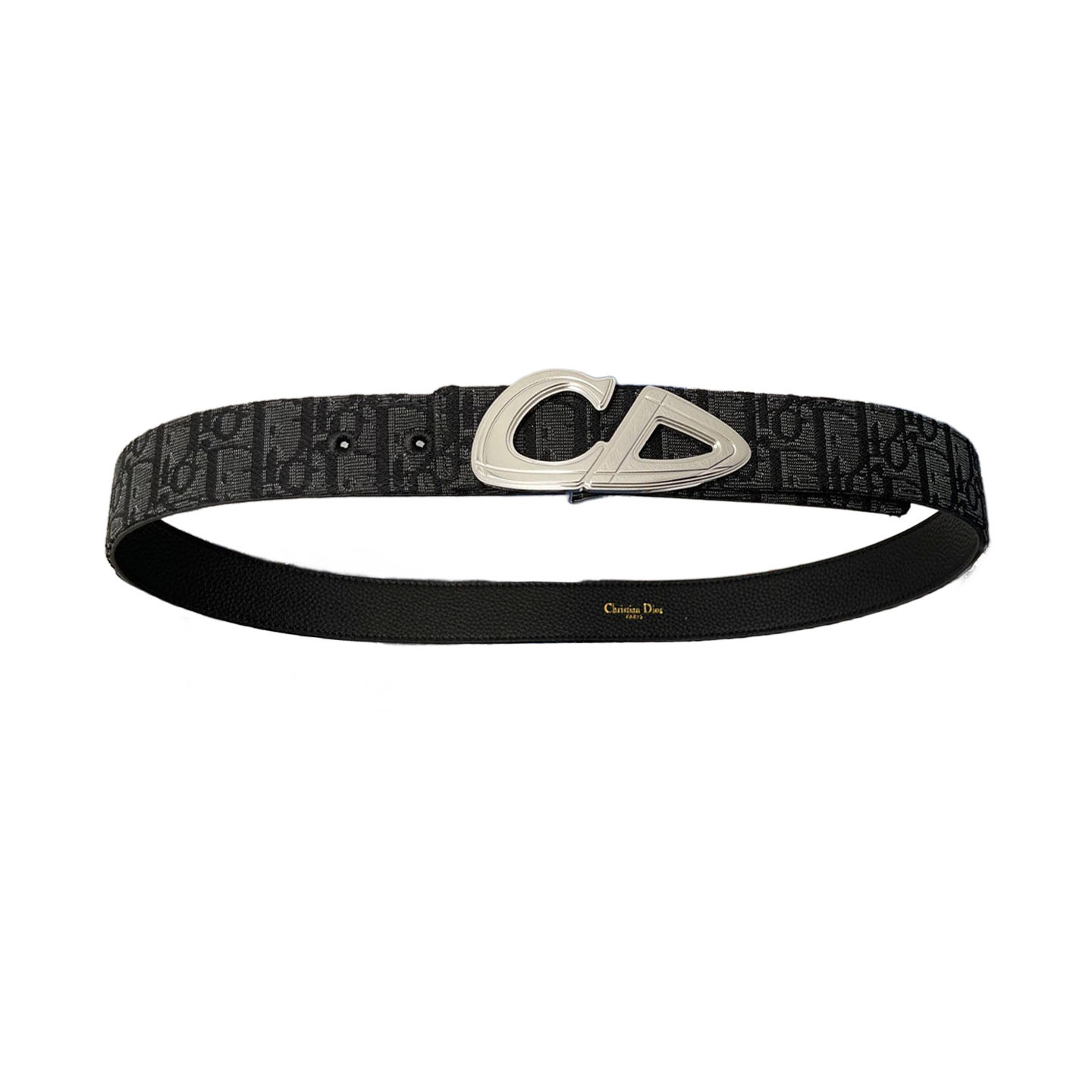 Dior Men' s CD 30 Buckle Belt In Beige/Black Dior Oblique Jacquard Canvas And Calfskin With Silver Hardware 35mm
