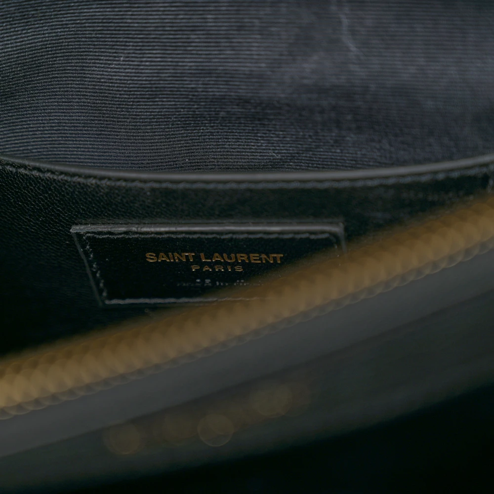 Saint Laurent Large College Satchel Black Chevron Monogram Sheepskin Matelasse Leather Aged Gold Hardware