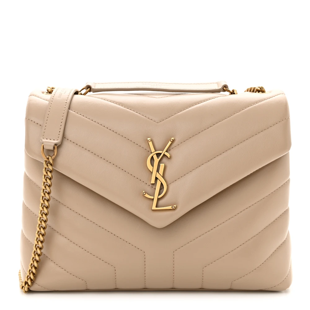 Saint Laurent Small Loulou Chain Satchel Dark Beige Y-Quilted Monogram Calfskin Leather Gold Hardware