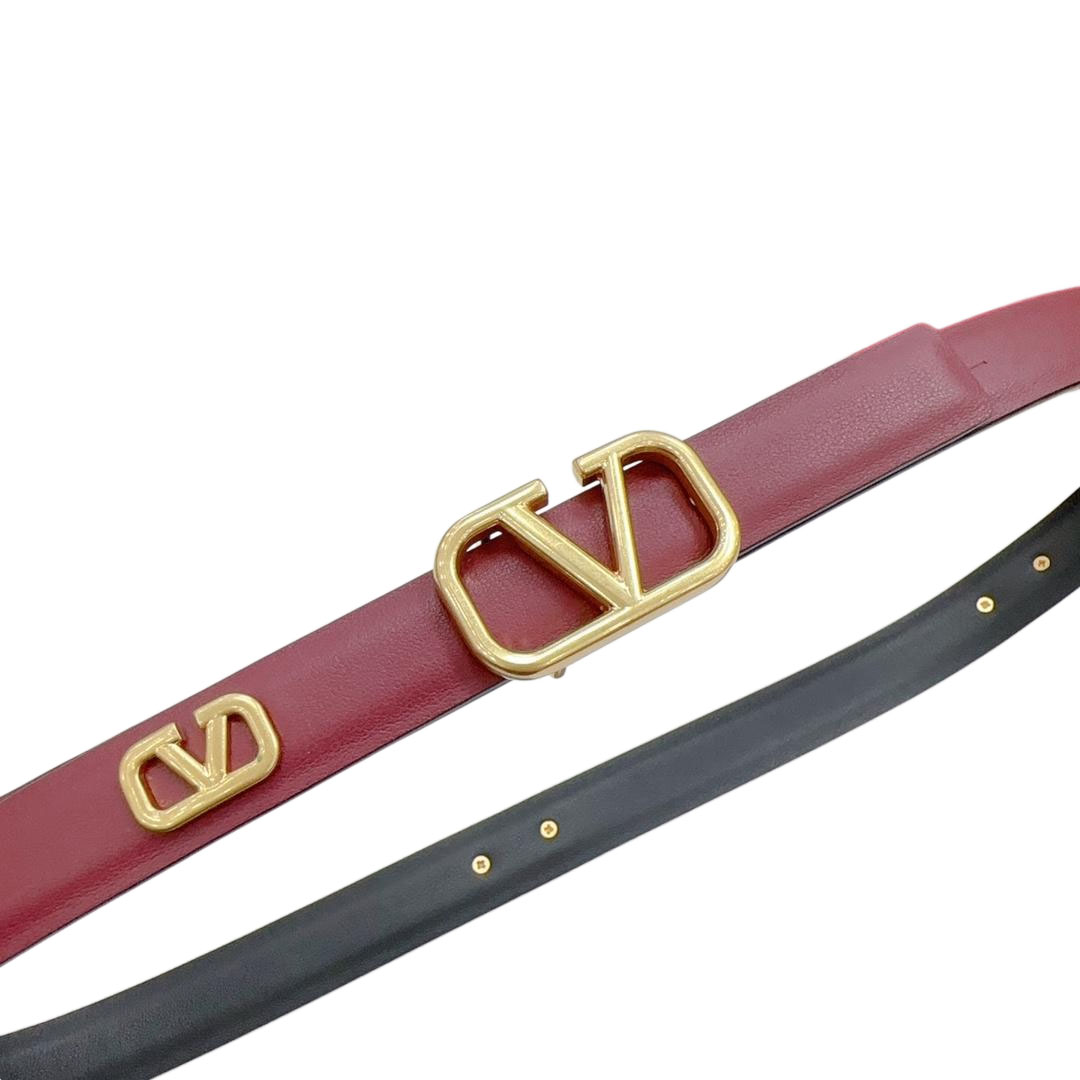 Valentino V Buckle Belt In Red Calfskin With Gold Hardware 20mm