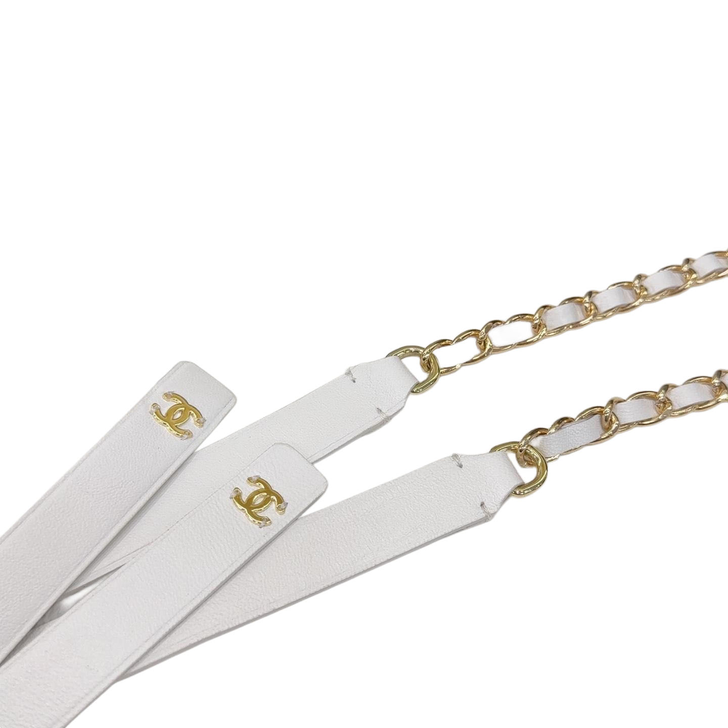 Chanel Women's Chain Belt In Black/White Lambskin With Gold/Silver Hardware