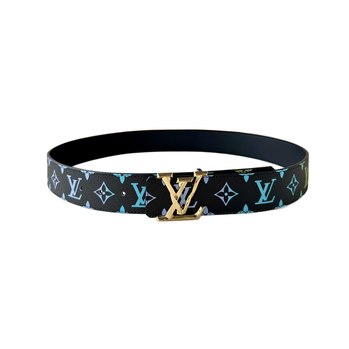 Louis Vuitton Men's Initiales Belt In Black/Blue/White/Dark Blue Monogram Canvas With Gold/Silver/Gun Black Hardware 40mm