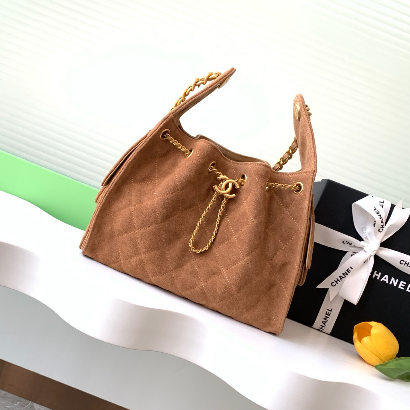 Chanel khaki / Elephant Grey  Abrasive Sand Leather Shoulder Bags