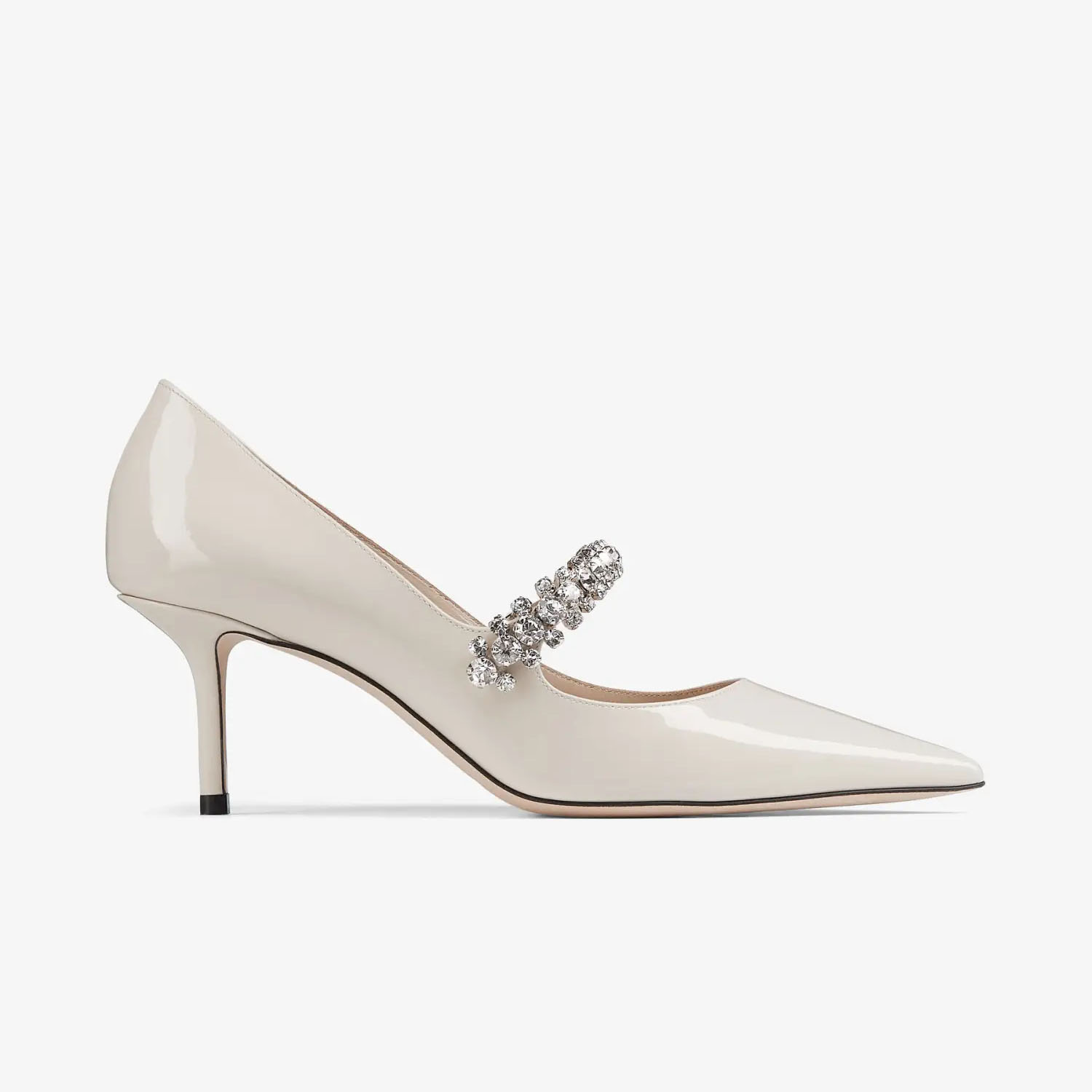JIMMY CHOO Crystal decorated linen patent leather heels