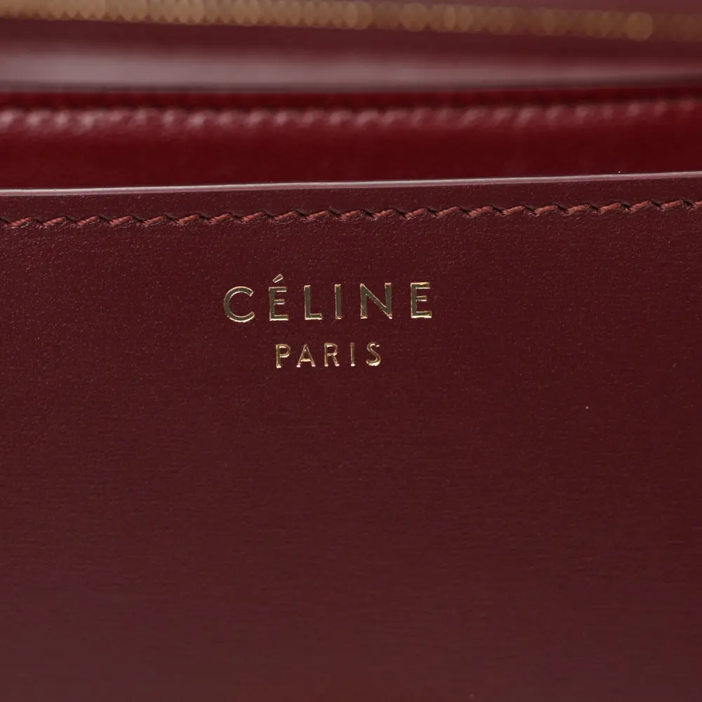 Celine Medium Classic Box Flap Bag Burgundy Box Calfskin Leather Gold Hardware