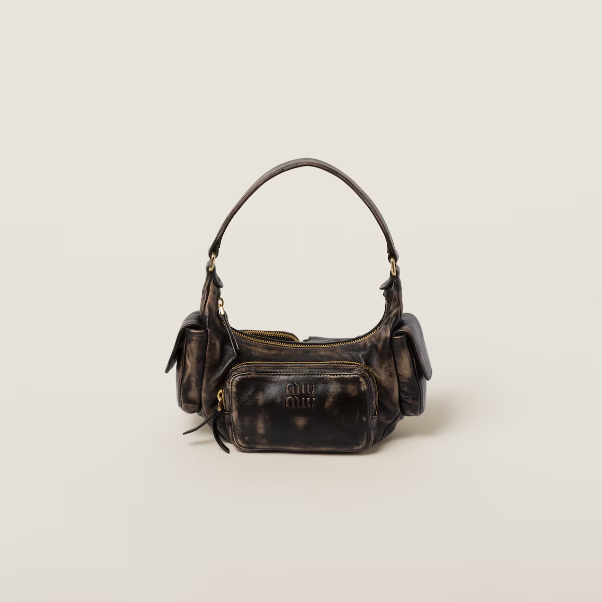 Miu Miu Pocket Leather Brown Top-Handle Bags