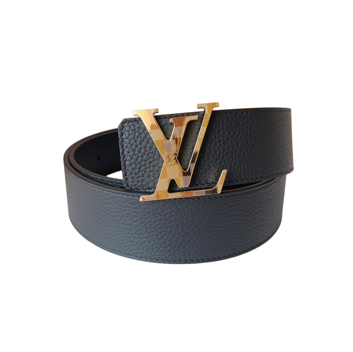 Louis Vuitton Men's Damier Buckle Reversible Belt In Black Calfskin With Gold/Silver Hardware 40mm