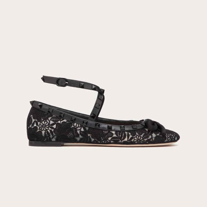 VALENTINO Rivet satin black ballet flats shoes