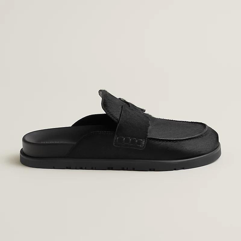 HERMES Go Mule Black Slippers
