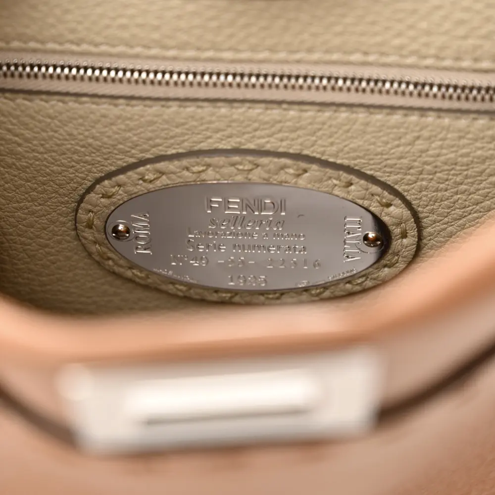 Fendi Mini Peekaboo Iconic Satchel Mou/Milk Bi-Color Cuoio Romano Selleria Leather Silver Hardware