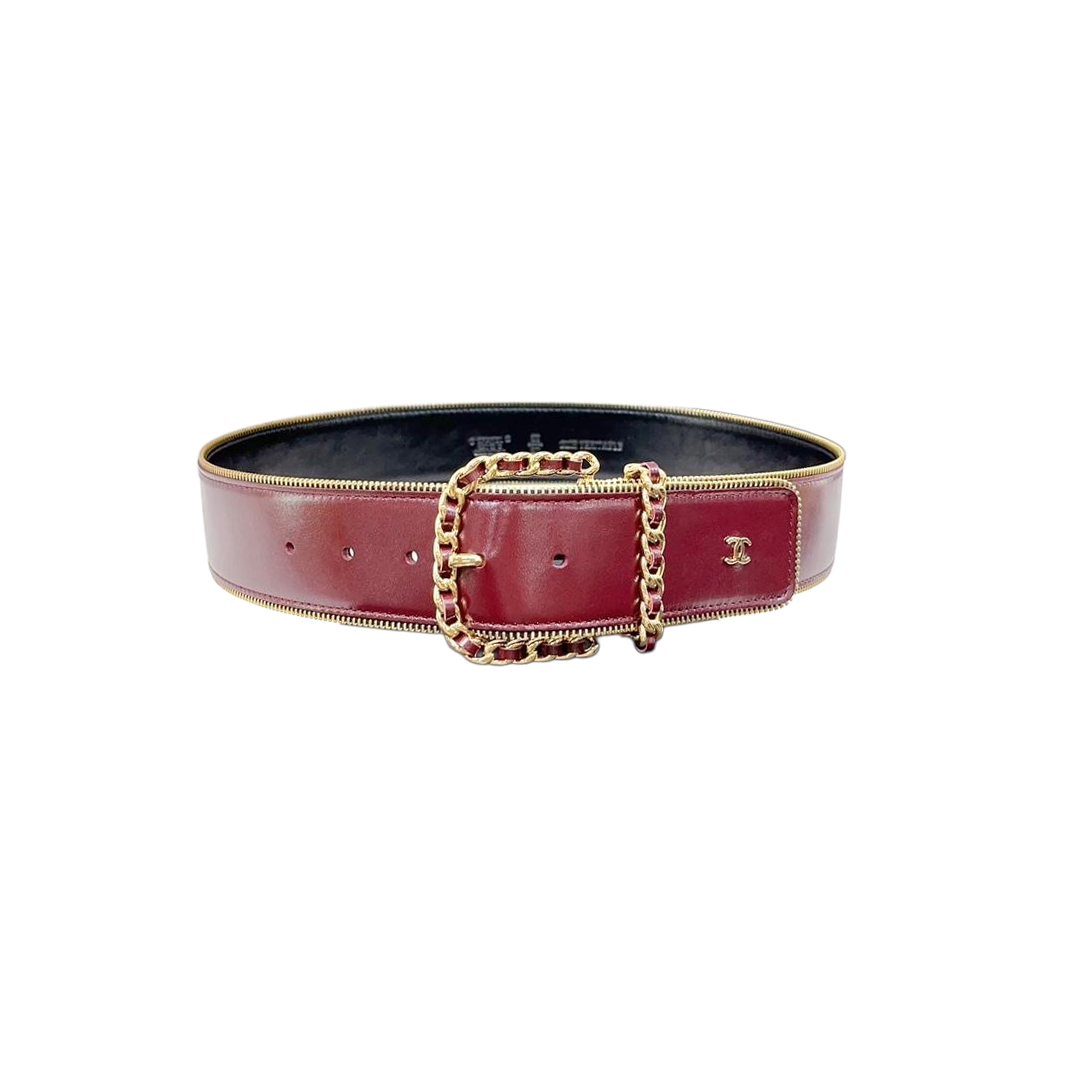 Chanel Women's Chain Buckle Belt In Red/Burgundy Calfskin With Gold Hardware 20mm/50mm