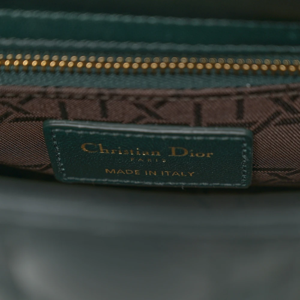 Dior Mini Lady Dior Dark Green Cannage Lambskin Leather Light Gold Hardware