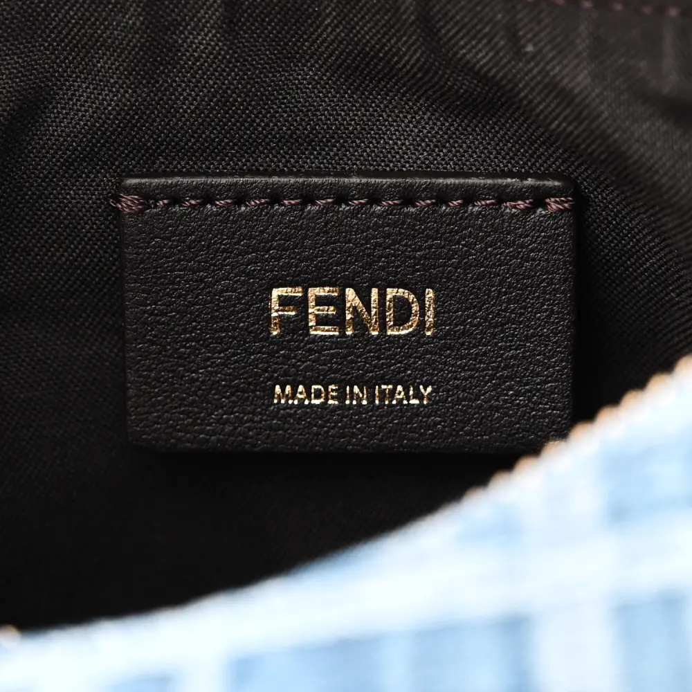 Fendi Mini FF Embroidered Fendigraphy Hobo Bag Blue/Sand Denim & King Vitello Leather Gold Hardware