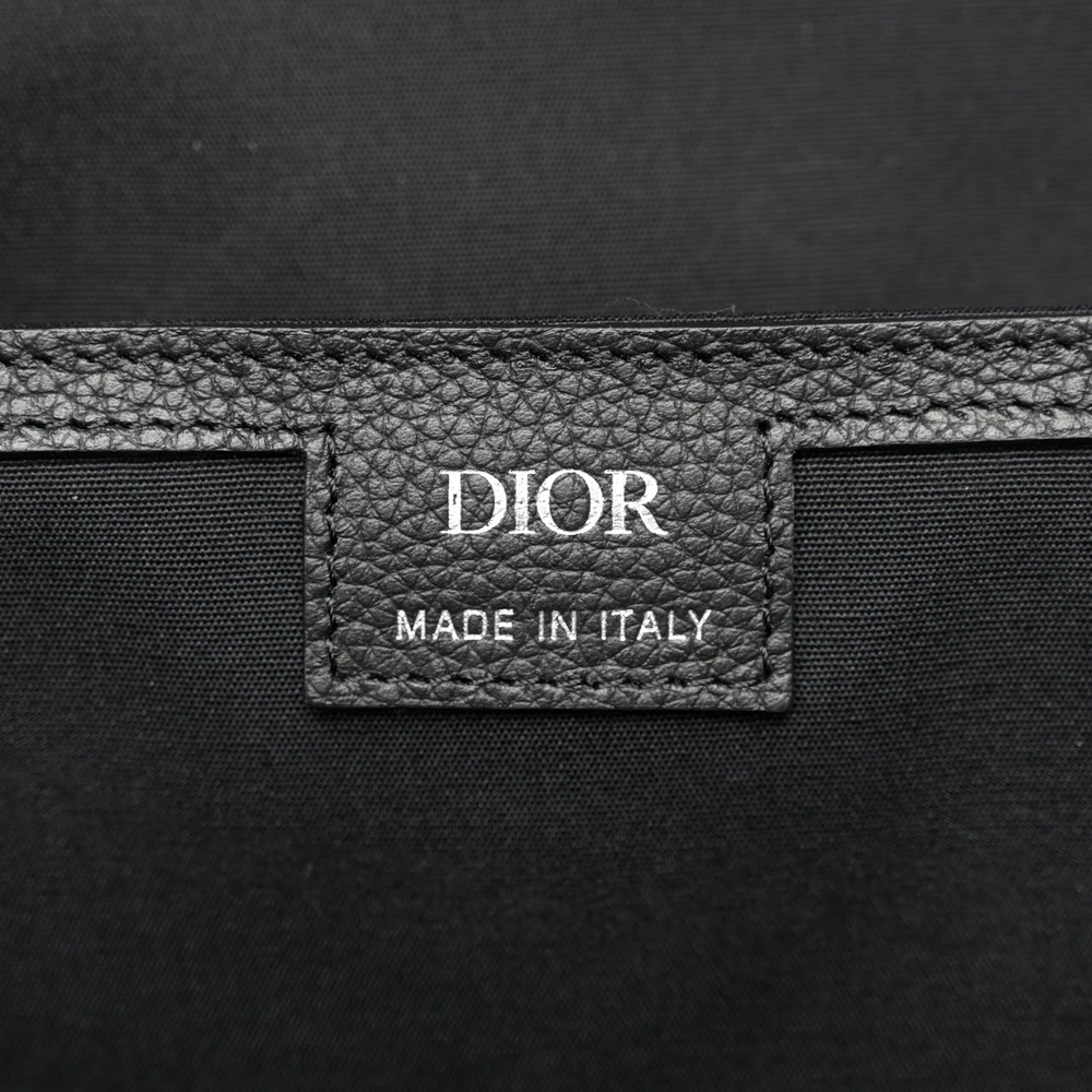 Dior Large Saddle Zip Backpack Black Oblique Canvas & Grained Calfskin Leather Silver Hardware