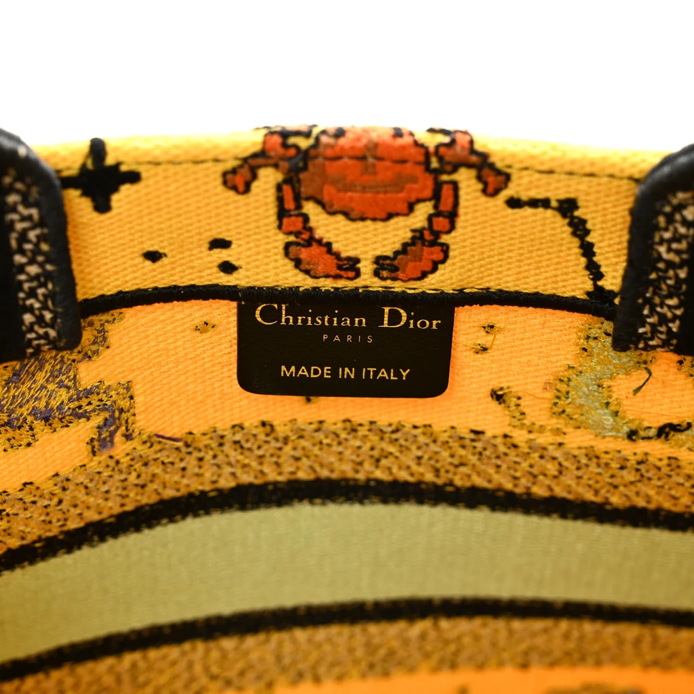 Dior Small Pixel Zodiac Book Tote Yellow Multicolor Embroidered Canvas