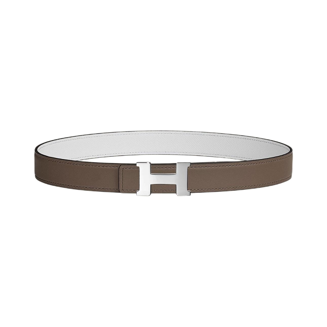 Hermès Women' s Mini Constance Buckle Reversible Belt In White/Black/Orange/Etoupe Calfskin With Gold/Silver Hardware 24mm
